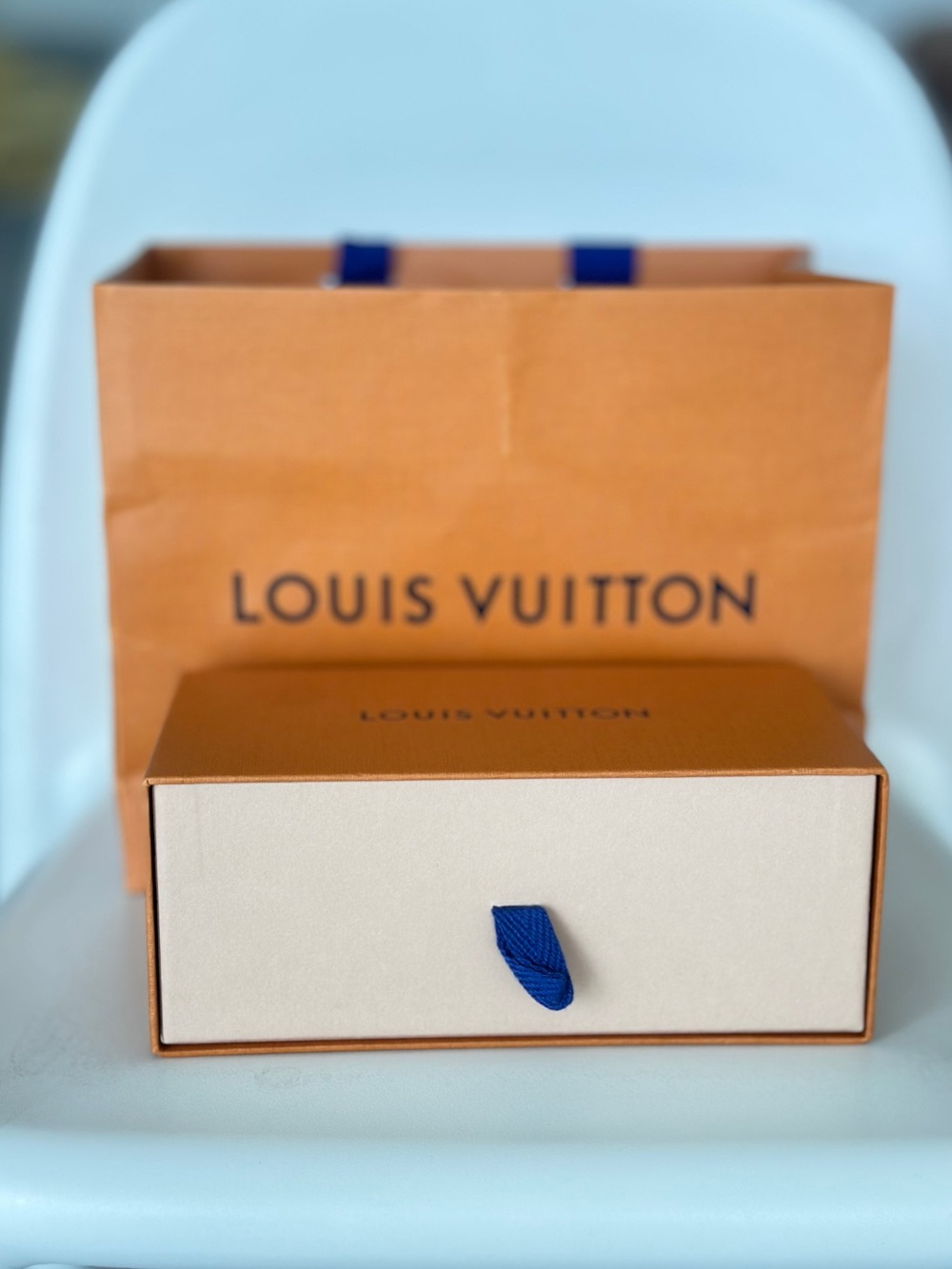Louis Vuitton Gift Box & Shopping Bag - Orange with Blue Accents like NEW